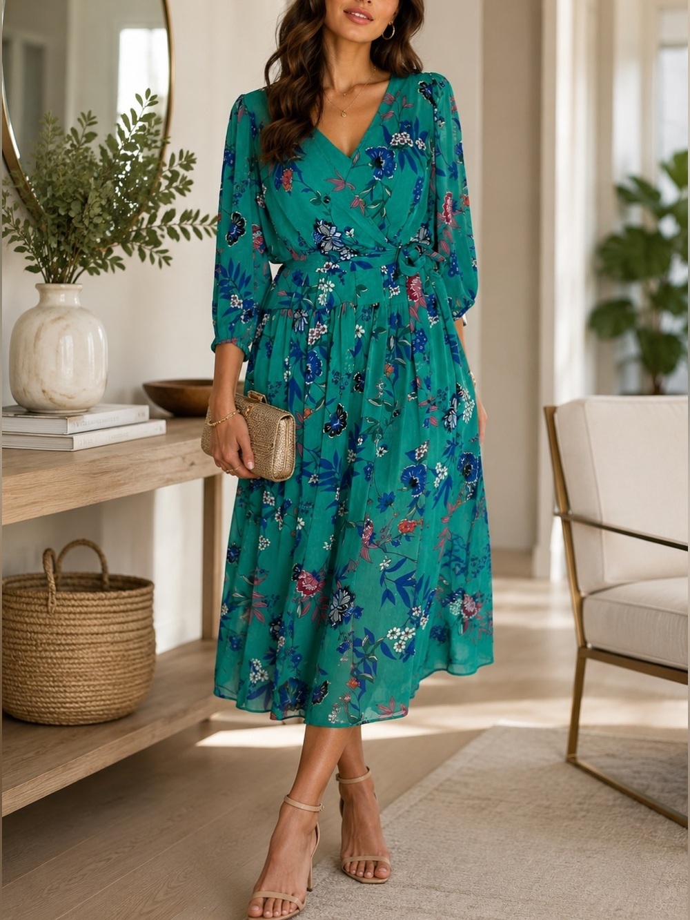 Calvin Klein Floral Print Wrap Dress (859)